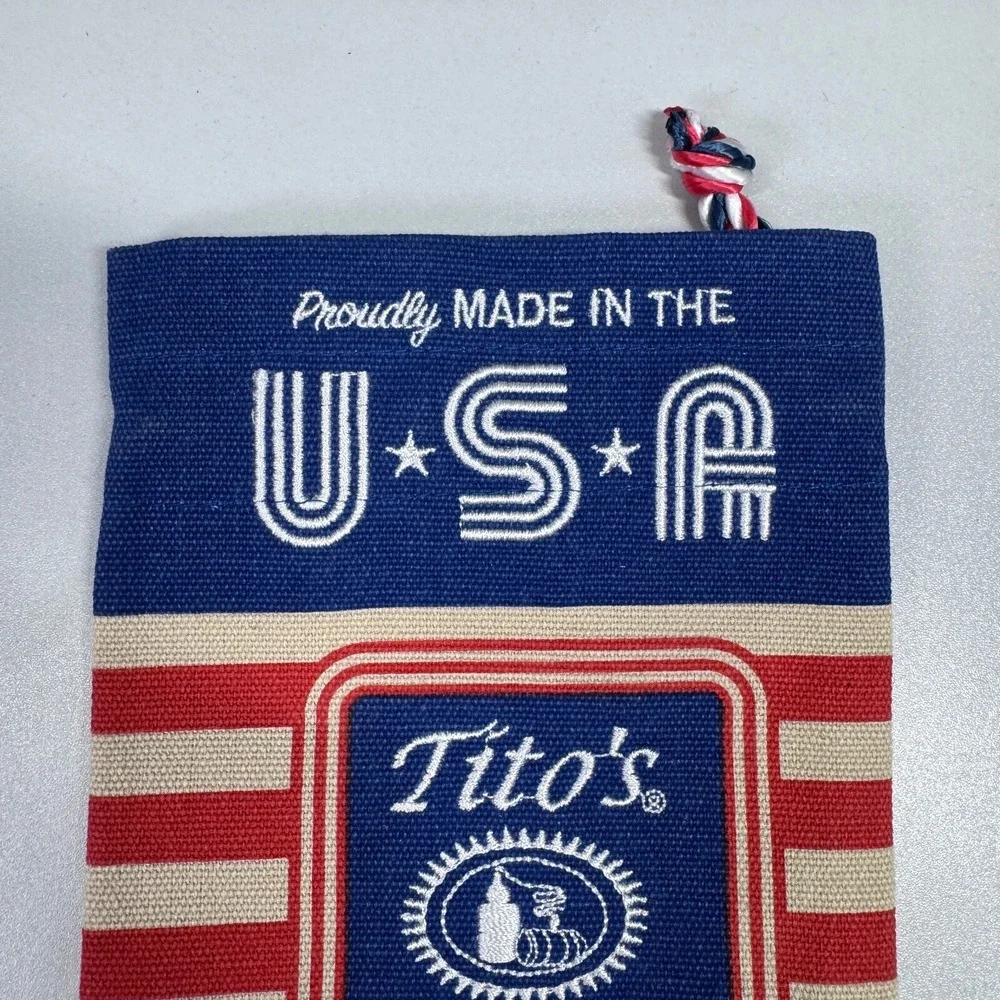 Tito's Handmade Vodka Austin Texas Cloth Drawstring Bottle Sack Bag Patriotic